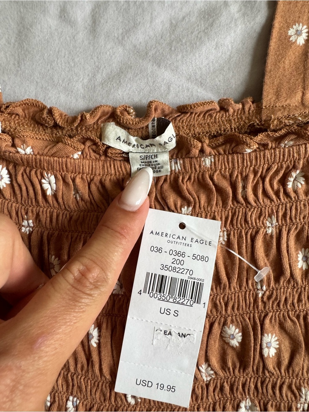 American Eagle Outfitters Brown Smocked Daisy Tank - Picture 2 of 2